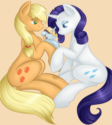 Size: 1459x1622 | Tagged: safe, artist:alleynurr, applejack, rarity, pony, g4, baby, baby pony, female, foal, lesbian, magical lesbian spawn, offspring, parent:applejack, parent:rarity, parents:rarijack, ship:rarijack, shipping, simple background, sitting
