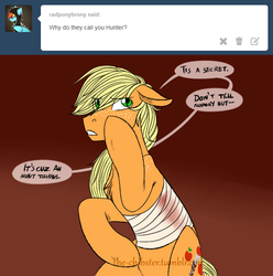 Size: 649x654 | Tagged: safe, artist:the-chibster, applejack, g4, ask-hunterjack, bandage, female, sarcasm, solo, tumblr