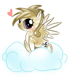 Size: 852x937 | Tagged: safe, artist:geekpony, oc, oc only, pegasus, pony, quagga, blushing, cloud, cute, earring, heart, looking at you, mulatto, smiling, solo, spread wings