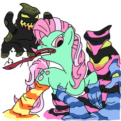 Size: 800x800 | Tagged: safe, artist:wryte, minty, g3, clothes, eldritch abomination, scissor blade, socks, striped socks