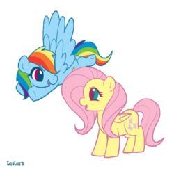 Size: 736x716 | Tagged: safe, artist:leslers, fluttershy, rainbow dash, g4, duo, flying, simple background, smiling, transparent background