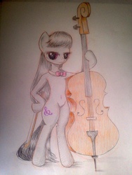 Size: 960x1280 | Tagged: safe, artist:dobado, octavia melody, earth pony, pony, g4, belly button, bipedal, cello, female, musical instrument, pixiv, solo, traditional art