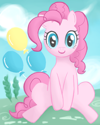 Size: 640x800 | Tagged: safe, artist:la0g, pinkie pie, g4, balloon, female, pixiv, smiling, solo