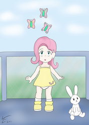 Size: 1024x1446 | Tagged: safe, artist:tamaeftt, angel bunny, fluttershy, human, g4, baby, cute, cutie mark, daaaaaaaaaaaw, diaper, hnnng, humanized, shyabetes, weapons-grade cute