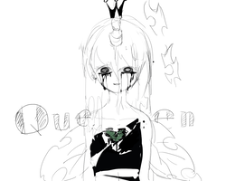 Size: 1280x1024 | Tagged: safe, artist:tsuyukomiharu, queen chrysalis, human, g4, crying, female, horn, horned humanization, humanized, solo, winged humanization