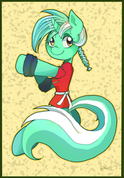 Size: 938x1340 | Tagged: safe, artist:thelittledixie, lyra heartstrings, pony, unicorn, g4, bipedal, cosplay, female, ranma 1/2, ranma saotome, solo