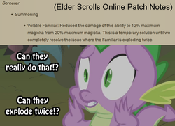 Size: 835x605 | Tagged: safe, edit, edited screencap, screencap, spike, dragon, feeling pinkie keen, g4, male, the elder scrolls