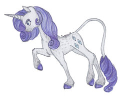 Size: 1024x806 | Tagged: safe, artist:dreamyeevee, rarity, classical unicorn, g4, female, horn, leonine tail, solo, traditional art