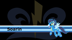 Size: 1366x768 | Tagged: safe, artist:painlessbrony, soarin', g4, male, solo, wallpaper