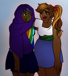 Size: 430x480 | Tagged: safe, artist:blackqueerbravado, applejack, rainbow dash, human, g4, dark skin, humanized