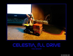 Size: 750x574 | Tagged: safe, princess celestia, g4, crossover, demotivational poster, irl, meme, optimus prime, photo, toy, transformers, transformers age of extinction