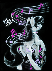 Size: 3695x5100 | Tagged: safe, artist:spiritofthwwolf, octavia melody, g4, absurd resolution, butt, female, looking back, music notes, plot, rearing, solo, traditional art