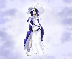 Size: 1980x1620 | Tagged: safe, artist:malifikyse, rarity, human, g4, clothes, dress, evening gloves, female, hat, humanized, solo