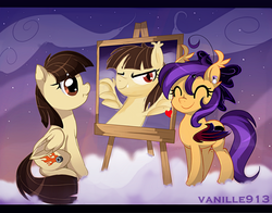 Size: 1280x1003 | Tagged: safe, artist:spookyle, wild fire, oc, oc:spookie, bat pony, pony, g4, cloud, cloudy, painting