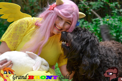 Size: 4608x3072 | Tagged: safe, artist:brawny buck, angel bunny, fluttershy, dog, human, g4, convention, cosplay, grand brony gala, irl, irl human, photo