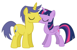 Size: 1024x665 | Tagged: safe, artist:mrbrandonmac, comet tail, twilight sparkle, alicorn, pony, unicorn, g4, duo, female, kissing, male, mare, ship:cometlight, shipping, simple background, stallion, straight, transparent background, twilight sparkle (alicorn)