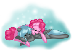 Size: 1024x711 | Tagged: safe, artist:mondlichtkatze, pinkie pie, oc, oc:bluestreak, g4, duo