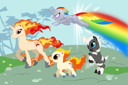 Size: 1050x700 | Tagged: safe, artist:lizspit, blitzle, ponyta, rapidash, palindrome get, pokémon, ponified, robot unicorn attack