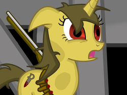 Size: 1600x1200 | Tagged: safe, artist:flufgun, oc, oc only, pony, unicorn, fallout equestria, female, gun, mare, solo, weapon