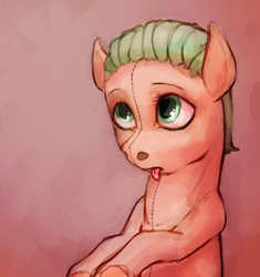 Size: 1196x1275 | Tagged: safe, artist:sharpieboss, object pony, original species, plushie, ponified, solo, tongue out