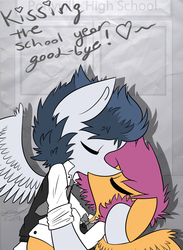 Size: 4133x5634 | Tagged: safe, artist:scootaloocuteness, rumble, scootaloo, pegasus, pony, g4, absurd resolution, clothes, female, kissing, male, ship:rumbloo, shipping, straight