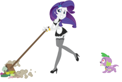 Size: 3079x2070 | Tagged: safe, edit, edited screencap, screencap, rarity, spike, dog, equestria girls, g4, my little pony equestria girls, broom, clothes, garter belt, garters, heart eyes, high heels, high res, maid, simple background, spike the dog, stockings, sweeping, thigh highs, thigh socks, transparent background, wingding eyes