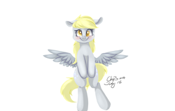 Size: 2200x1400 | Tagged: safe, artist:xcopyen002, derpy hooves, pegasus, pony, g4, female, mare, smiling, solo, spread wings