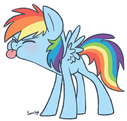 Size: 500x475 | Tagged: safe, artist:sorckylo, rainbow dash, g4, blank flank, female, filly, filly rainbow dash, raspberry, solo, tongue out, younger