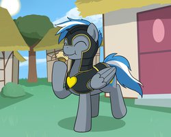 Size: 999x799 | Tagged: safe, artist:drawponies, oc, oc only, eating, muffin, soldier, solo