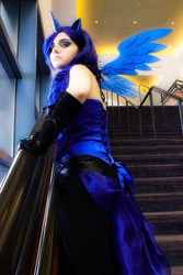 Size: 500x750 | Tagged: safe, artist:artisticdoe, princess luna, human, g4, clothes, cosplay, evening gloves, irl, irl human, photo, solo, stairs