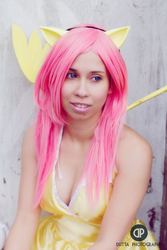 Size: 567x850 | Tagged: safe, artist:onedeviouskitty, fluttershy, human, g4, cleavage, cosplay, female, irl, irl human, photo, solo