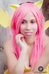 Size: 567x850 | Tagged: safe, artist:onedeviouskitty, fluttershy, human, g4, cleavage, cosplay, female, irl, irl human, photo, solo