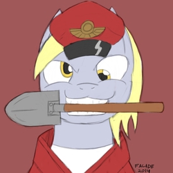 Size: 500x500 | Tagged: safe, artist:facade, derpy hooves, pegasus, pony, g4, derpy soldier, female, mare, shovel, soldier, soldier (tf2), solo, spray, team captain, team fortress 2