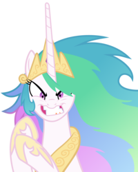Size: 4800x6000 | Tagged: safe, artist:magister39, princess celestia, pony, g4, absurd resolution, angry, evil smile, female, gritted teeth, looking at you, mare, messy mane, simple background, snaplestia, solo, transparent background, vector