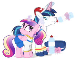 Size: 960x780 | Tagged: safe, artist:dm29, princess cadance, shining armor, g4, cheerleader, clothes, duo, magic, simple background, towel, transparent background