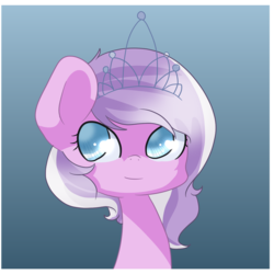 Size: 1280x1280 | Tagged: safe, artist:rue-willings, diamond tiara, earth pony, pony, g4, female, filly, gradient background, impossibly long neck, smiling, solo