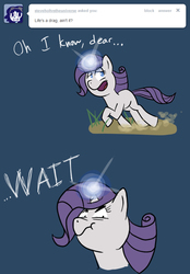 Size: 653x937 | Tagged: safe, artist:raritybeingdraggedtoherdestiny, rarity, g4, ask, female, magic, pun, rariquest, solo, tumblr