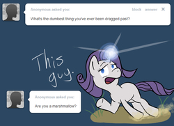 Size: 647x469 | Tagged: safe, artist:raritybeingdraggedtoherdestiny, rarity, g4, ask, female, magic, rariquest, rarity is a marshmallow, solo, tumblr