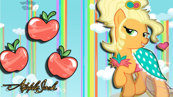 Size: 900x506 | Tagged: safe, artist:anthonydash, applejack, earth pony, pony, g4, rainbow falls, applejack also dresses in style, applejack is best facemaker, applejewel, cutie mark, fancyjack, female, heart, mare, solo, vector, wallpaper