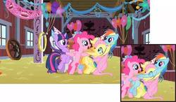 Size: 960x559 | Tagged: safe, screencap, applejack, fluttershy, pinkie pie, rainbow dash, rarity, twilight sparkle, g4, female, long neck, mane six