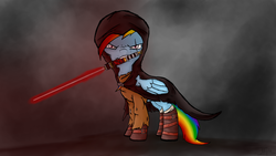 Size: 3840x2160 | Tagged: safe, artist:katsu, rainbow dash, g4, crossover, female, high res, lightsaber, mouth hold, scar, sith, solo, star wars