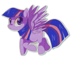 Size: 600x500 | Tagged: safe, artist:swirl-draws, twilight sparkle, pegasus, pony, g4, female, flying, looking at you, outline, pegasus twilight sparkle, race swap, simple background, solo, spread wings, transparent background, white outline, wings