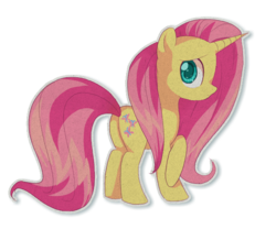 Size: 600x500 | Tagged: safe, artist:swirl-draws, fluttershy, pony, unicorn, g4, female, hilarious in hindsight, looking at you, outline, profile, race swap, simple background, solo, transparent background, unicorn fluttershy