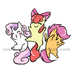 Size: 1200x1200 | Tagged: safe, artist:usagilovex, apple bloom, scootaloo, sweetie belle, g4, blush sticker, blushing, chibi, cutie mark crusaders