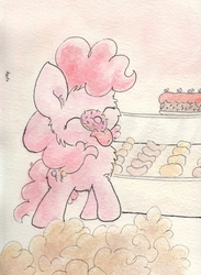 Size: 976x1331 | Tagged: safe, artist:slightlyshade, pinkie pie, g4, cute, diapinkes, donut, female, solo, tongue out, traditional art