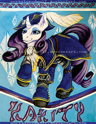 Size: 600x776 | Tagged: safe, artist:mortaleredwolf, rarity, g4, armor, crossover, curved horn, female, horn, monster hunter, solo, traditional art