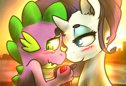 Size: 5000x3420 | Tagged: safe, artist:taps, rarity, spike, pony, unicorn, g4, absurd resolution, blushing, cute, duo, female, fire ruby, male, nose to nose, ship:sparity, shipping, straight