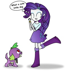 Size: 1085x1149 | Tagged: safe, artist:candianmatt, rarity, spike, dog, equestria girls, g4, clothes, humanized, skirt, spike the dog
