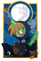 Size: 806x1200 | Tagged: safe, artist:nanook123, oc, oc only, oc:gari, children of the night, book, cape, clothes, levitation, magic, mare in the moon, moon, quill, solo