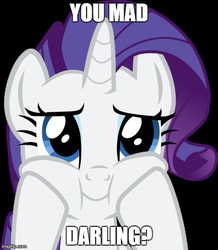 Size: 490x562 | Tagged: safe, artist:crimson, edit, rarity, g4, caption, female, image macro, meme, solo, squishy cheeks, u mad